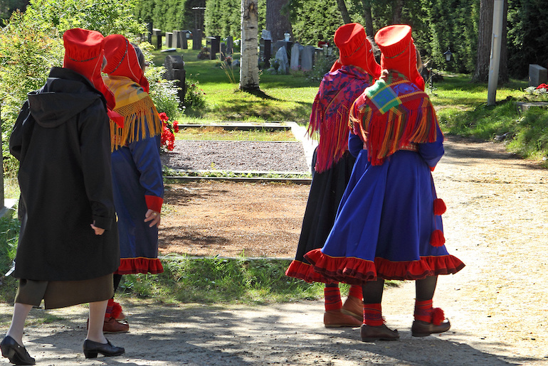 Brights colours are an integral feature of tradtional dress in Finland.