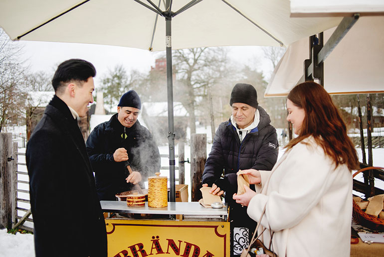 Roasted almonds for sale at the Skansen Christmas market
