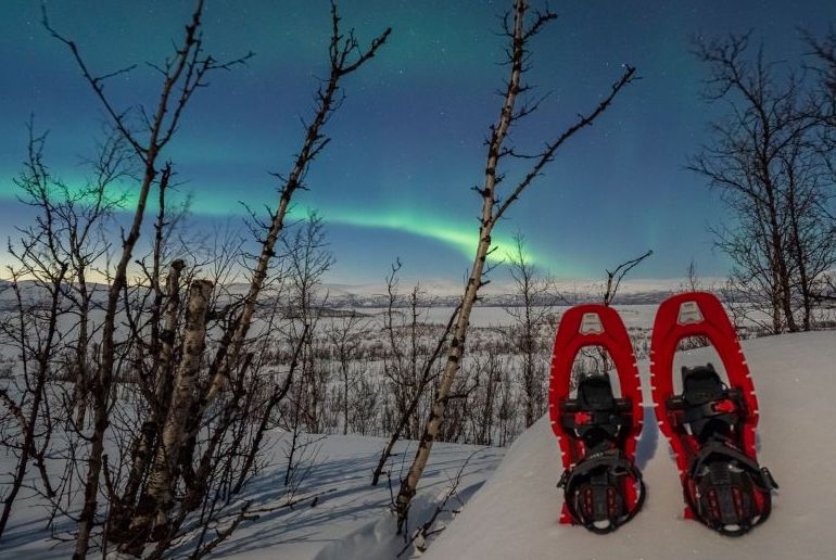 See the northen light by snowshoe from Abisko in Sweden.