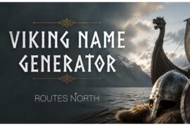 Viking Name Generator by Routes North, with ship and helmets