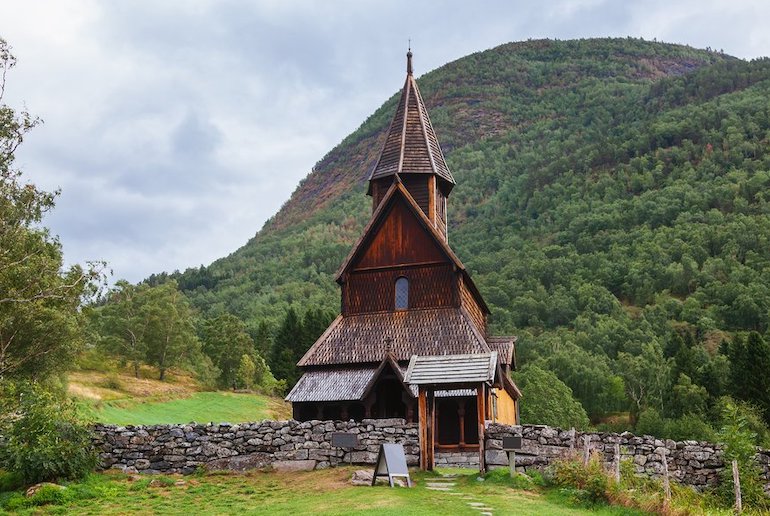 Urmes stave church is a highlight on a tour of Viking sites in Norway.