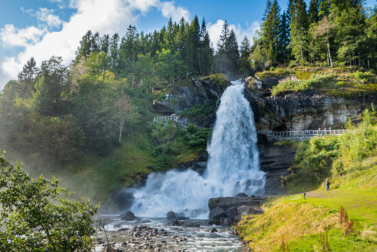 Visit the Brekkefossen waterfall near Flåm.