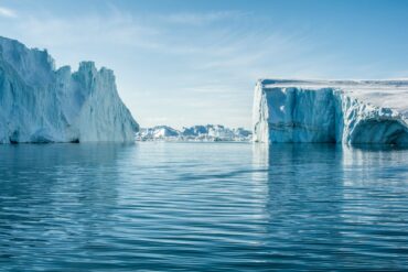 icebergs on a body of blue water