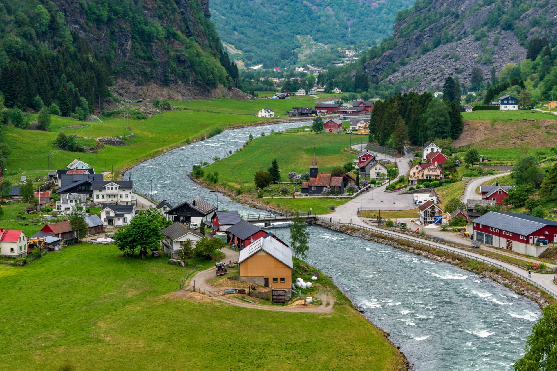Village Flåm in the Flåmsdalen valley