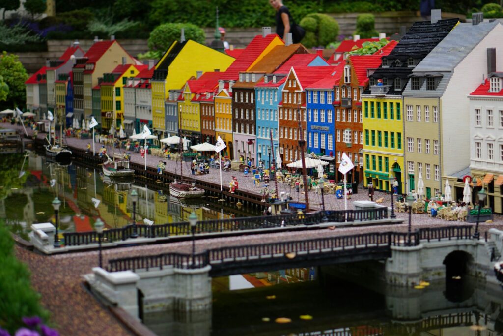 colored houses made in lego bricks