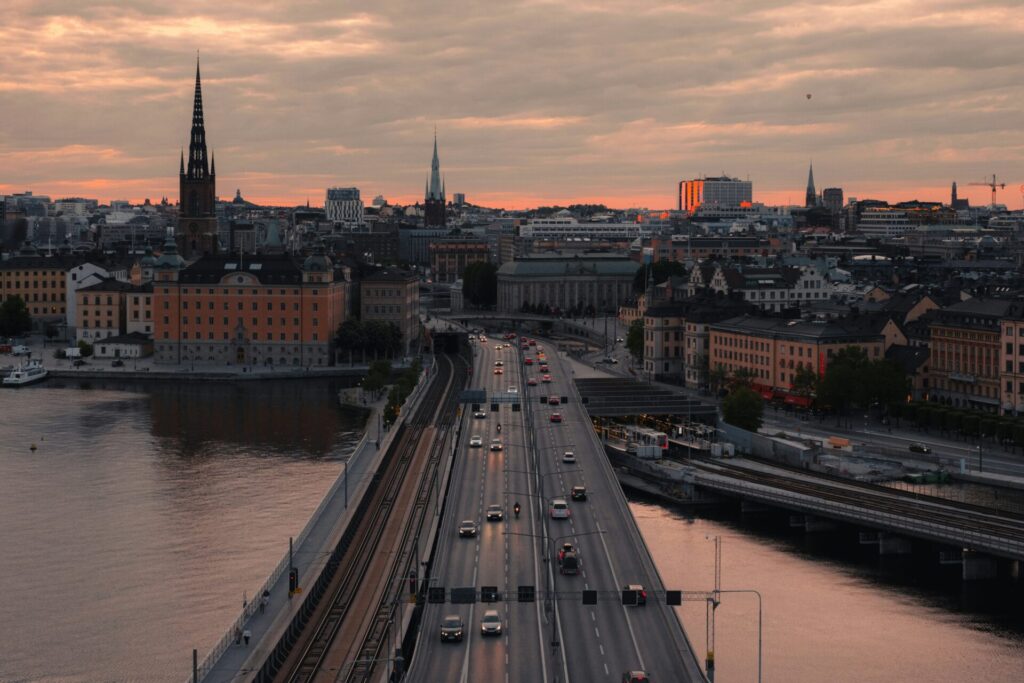 city view with busy road